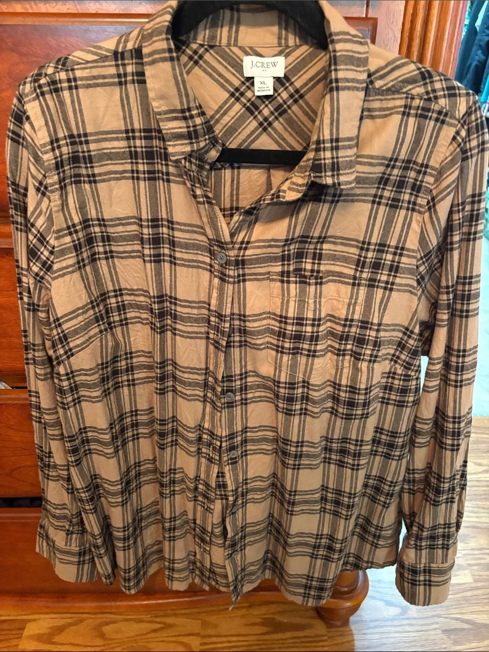 J. Crew Tan and Black Plaid Long-Sleeve Button-Down Shirt